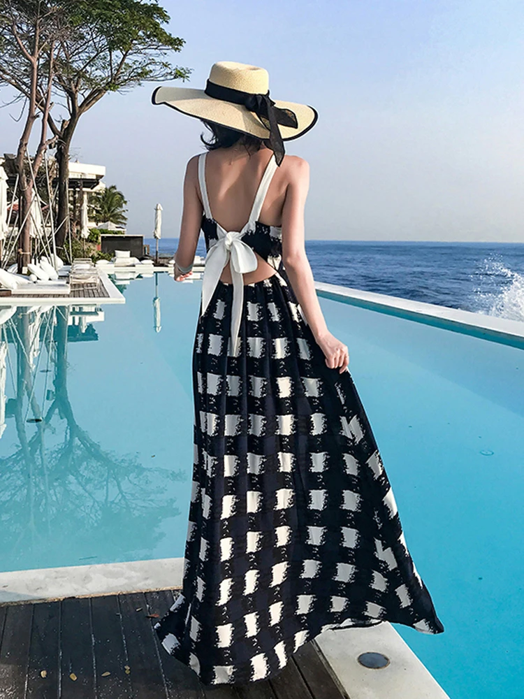 Длинное летнее платье женское пляжное в стиле бохо сексуальное макси на