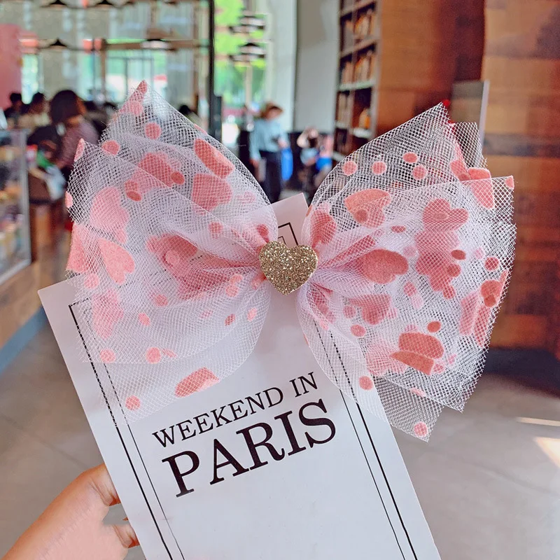 9 шт./компл. милые розовые сердца для девочек сетчатые банты волос Цветочные