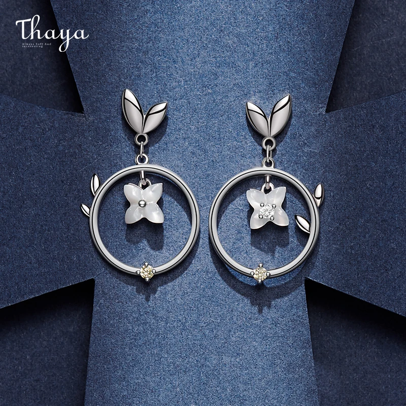 

Thaya Creative Design Magic Series Silver Color Shell Flower Circle Earring Zircon Stud For Young Girl Fine Jewelry Gift