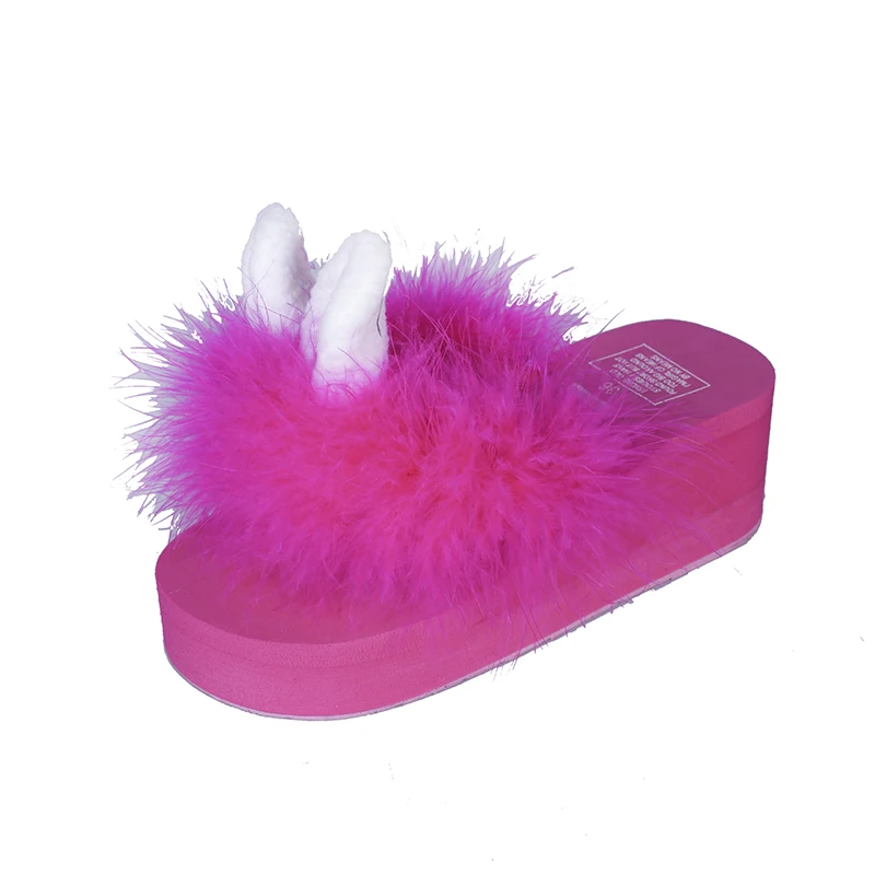 

Rubber Flip Flops On A Wedge Shoes Slippers Casual Raccoon Fur Slides Hawaiian Luxury Plush Flat Rome Basic PU Fashion Shoes Lad