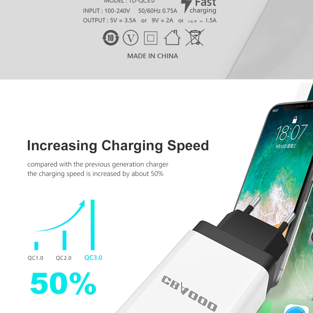 USB зарядное устройство quick charge 3,0 зарядное устройство для мобильного телефона iPhone X 8 7 iPad EU быстрое настенное зарядное устройство для samsung S9 Xiaomi Mi 8 huawei