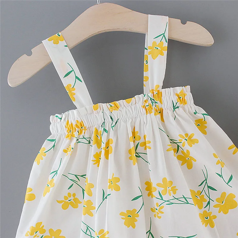 

2020 Baby Summer Clothing Newborn Baby Girl Clothes Ruffle Sleeveless Print Dress Tops With Hat 2Pcs Outfits Baby Set