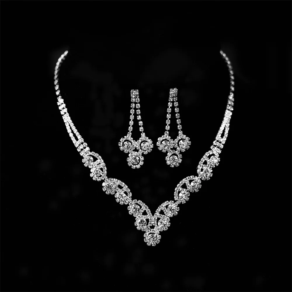 

CSHOU188 свадебный набор, Хрустальный Циркон, цветок, свадебное ожерелье, серьги, набор из 2 частей, популярный набор, цепочка