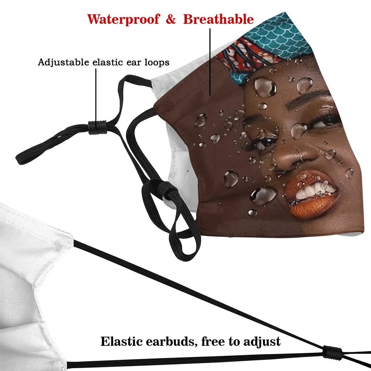 

Glow Princess Melanin African Red Lips Adult's Dust Mask with Filter PM2.5 Activated Carbon Mouth Face Reusable Washable