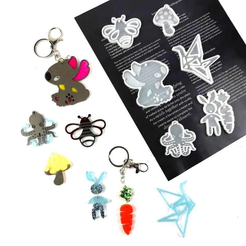 

Keychain Charm Silicone Mold DIY Paper Crane Mushroom Rabbit Octopu Bee Carrots T8DE