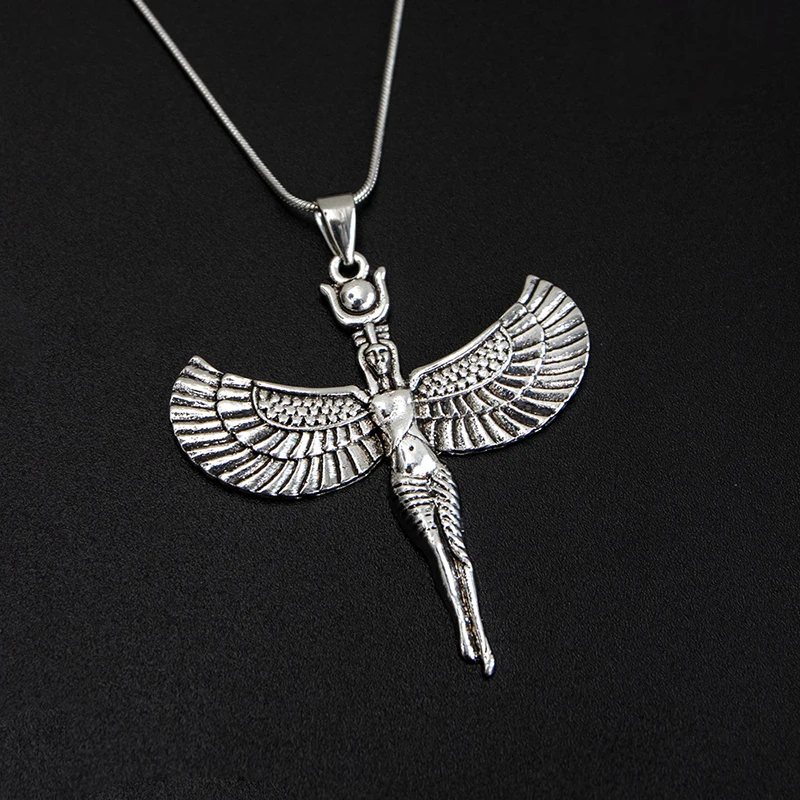 Этническое древнее египетское ожерелье богини античное серебро Цвет Крылья