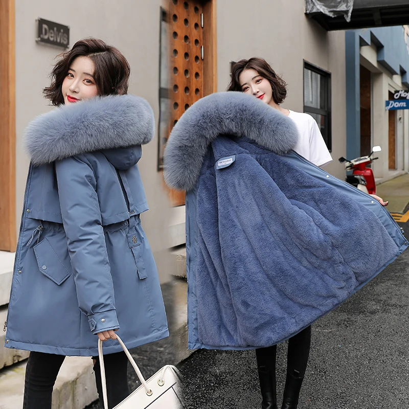 

2022 new Autumn New Warm Fur Collar Thick Jacket Fashion Short Hooded Parkas Coat Winter Jacket Women Office Lady Streetwear