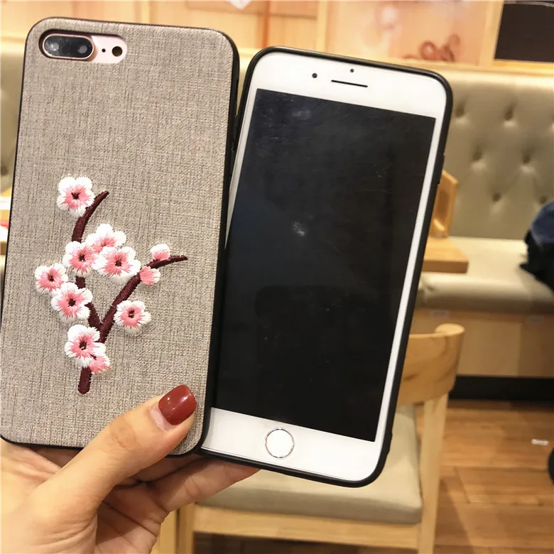 Для iPhone 11 Pro Max X XS XR 6 6s 7 8 Plus чехол с вышитым цветком сливы Мягкий противоударный
