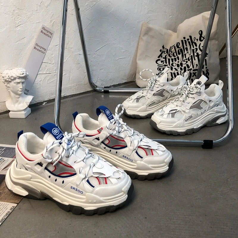 

Chunky White Casual Sneakers Women's Sports Shoes 2021 Spring Autumn Breathable Comfortable Sneaker Platform Shoes Woman Black