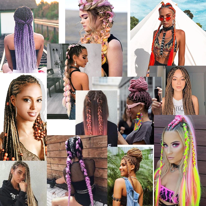 LUPU 82 дюйма Омбре блонд черный розовый Джамбо Плетеный крючком удлинитель волос