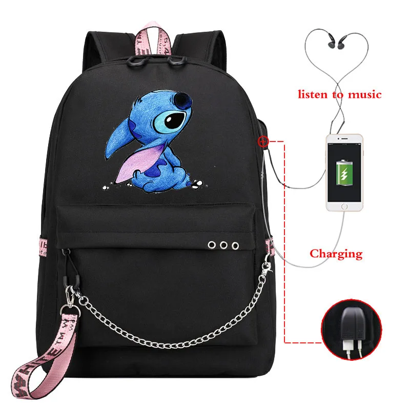 

Школьный ранец Disney Stitch с USB, сумка для Лило и Стича, студенческий рюкзак для мужчин и женщин, Вместительная дорожная сумка с USB-разъемом для ноутбука