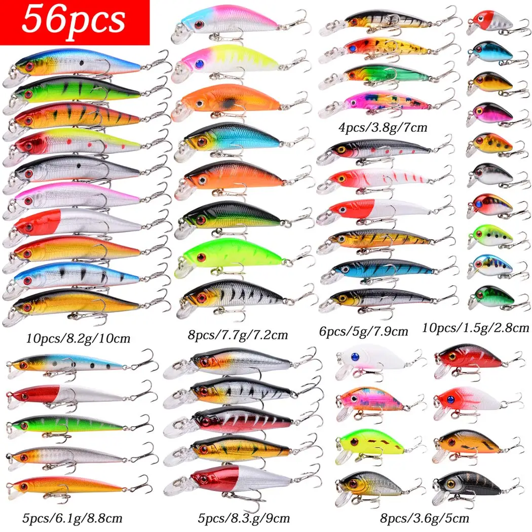 Набор рыболовных приманок воблер 56 шт./лот для ловли карпа | Спорт и развлечения