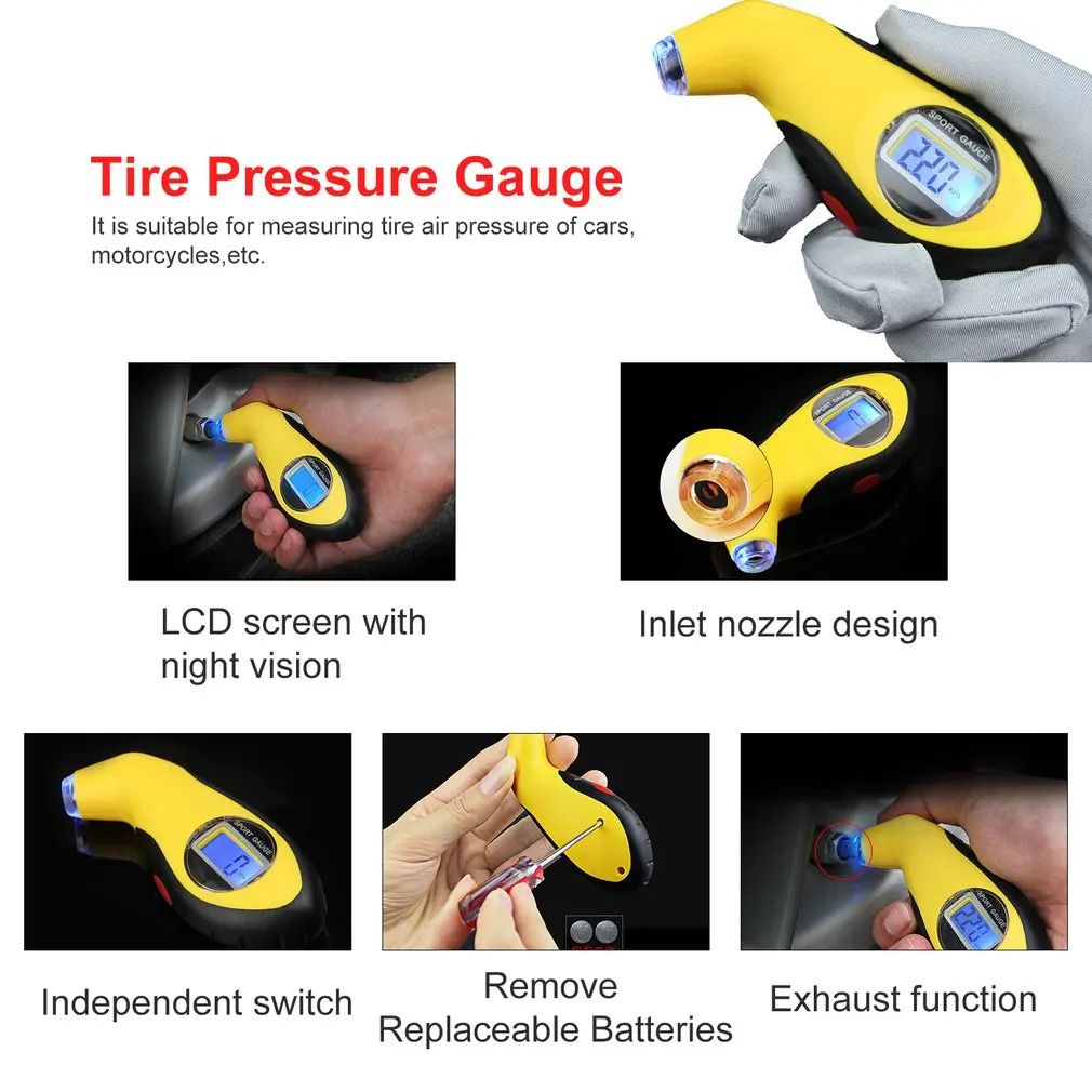 Автомобильный электронный цифровой ЖК-манометр для измерения давления в шинах