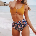 CUPSHE сексуальный купальник-бикини с высокой талией и карамельными пуговицами, женский купальник из двух частей, женские пляжные купальные костюмы для девочек 2019