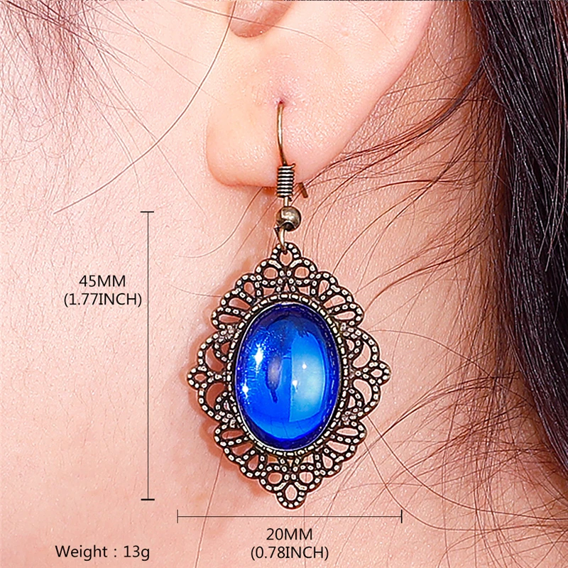 Винтажная Капля воды синий красный драгоценный камень массивные серьги для