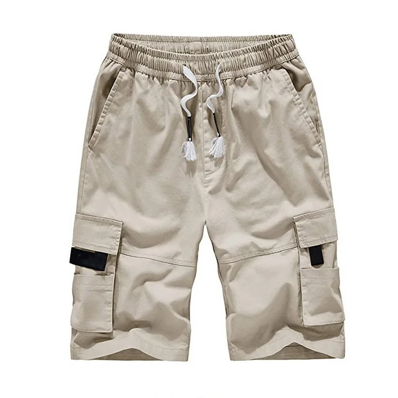 

2021 Summer Men's Baggy Multi Pocket Military Cargo Shorts Male Cotton Khaki Mens Tactical Shorts Mens Elastic Waist Short Pants