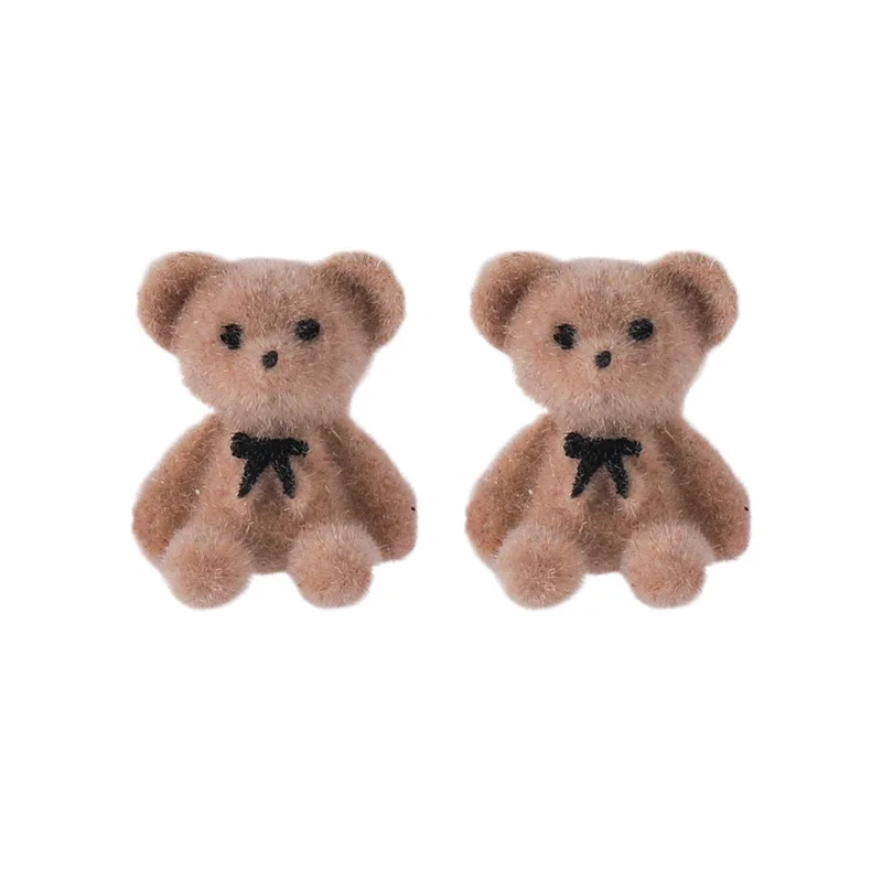 

2021New Trend Cute Flocking Bow Bear Earrings Stud For Women Cartoon Girl Plush Earings Jewelry Brincos Gifts Earing Accessories