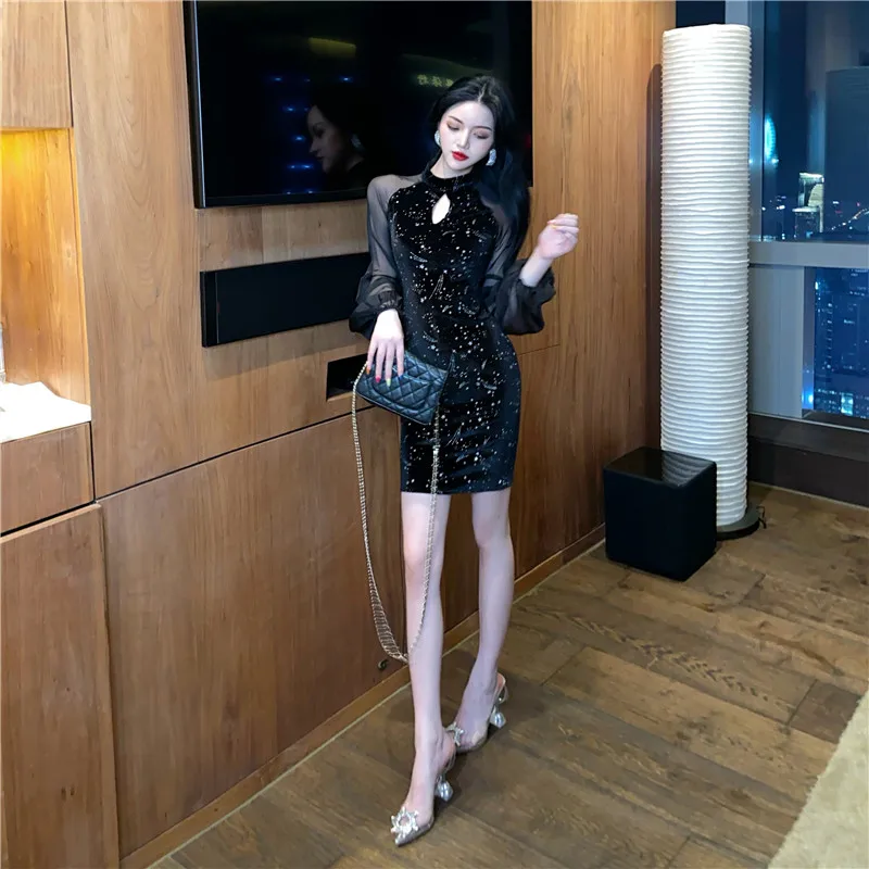 Шифоновое вечернее платье-Ципао с рукавами-фонариками | Женская одежда