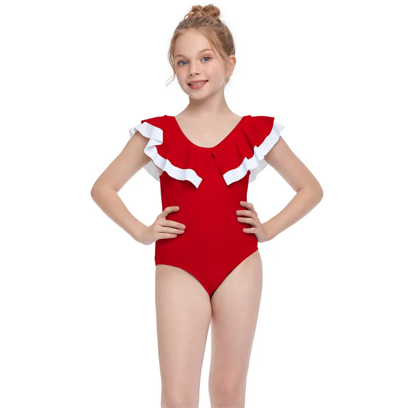 

2021 New Summer Fashion Girl One-piece Swimsuit Ruffled Children's Swimwear Casual Girl Princess Style Swimsuit