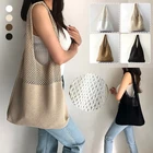 Плетеная Сумка-тоут для женщин, ажурный плетеный саквояж на плечо, Пляжная вместительная сумочка-тоут, лето