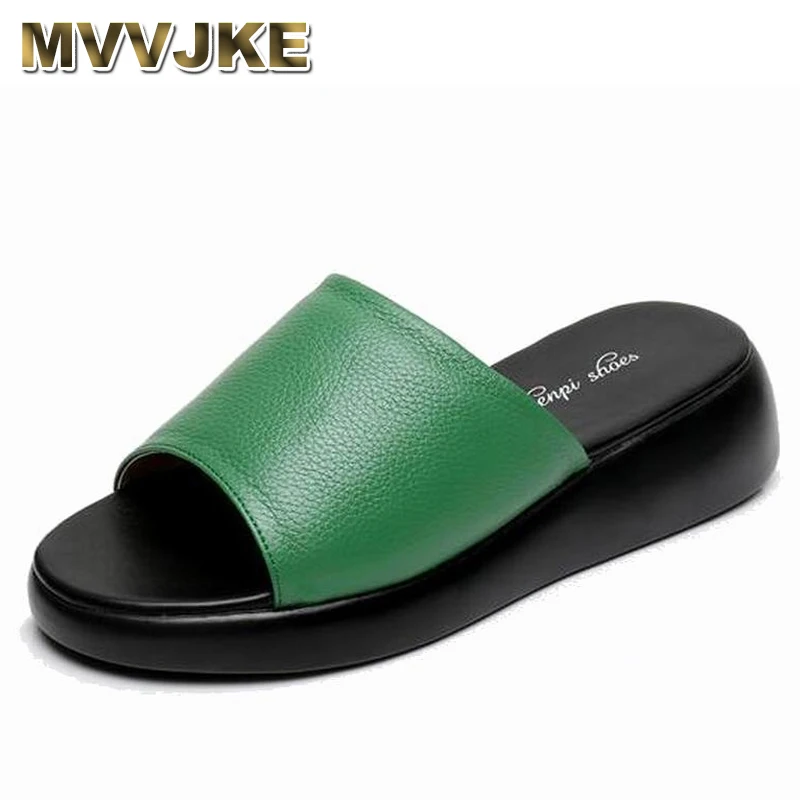 

Женские шлепанцы MVVJKE, сандалии из натуральной кожи, на плоской подошве, Повседневные тапочки, летняя обувь
