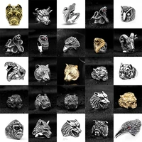 gothic titanium black animal red stone rings punk rock 316l stainless steel finger ring mens biker male jewelry