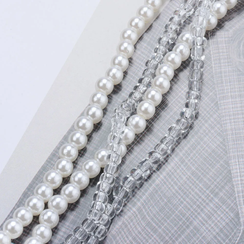 Многослойное колье-чокер из искусственного жемчуга с прозрачными хрустальными