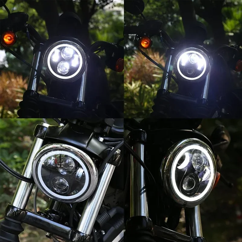 

Motos 5.75 Inch LED Headlight Headlamp Halo Ring White DRL Angel Eye For 883 Iron ,883 Sportster ,Softail ,Touring Road King