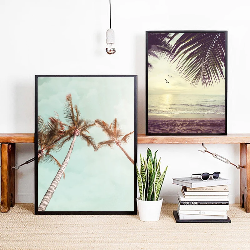 

Hd Photography Modern Home Sea View Wall Painting Palm Tree Beach Pineapple Printing Frameless Canvas Custom Hd Poster