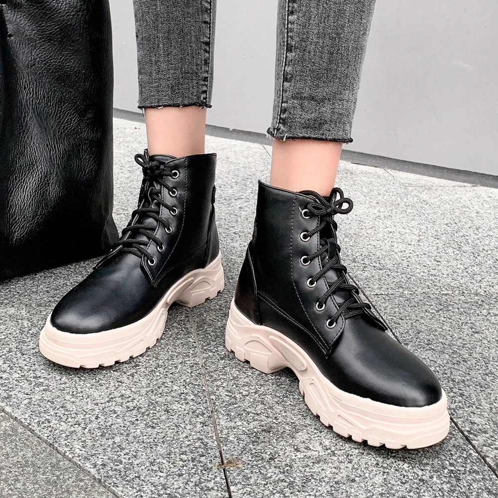 CDPUNDARI/2020 черные и белые армейские ботинки для женщин ботильоны на платформе