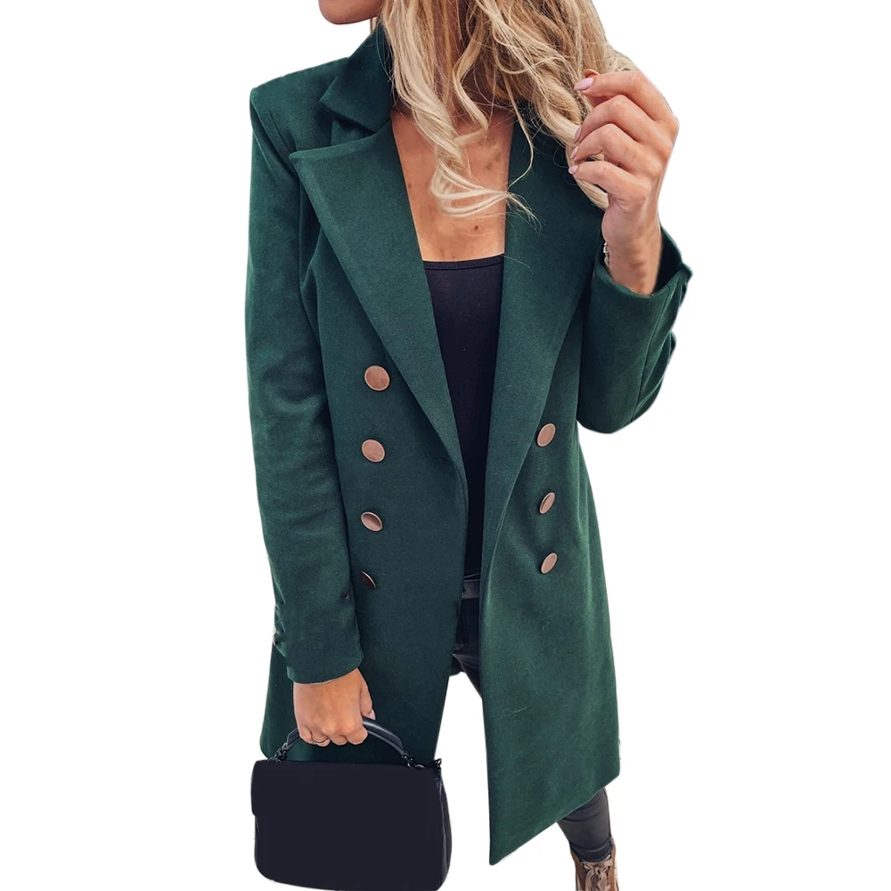 Пальто женское весеннее 2020 года Solid Color Basic Essential Double-Breasted Coat Mid-Long Wool Blend Pea Mujer S-3XL on.