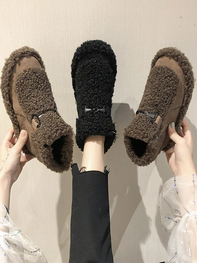 Новинка зимние ботинки стразы из овечьей шерсти на платформе Корейская версия