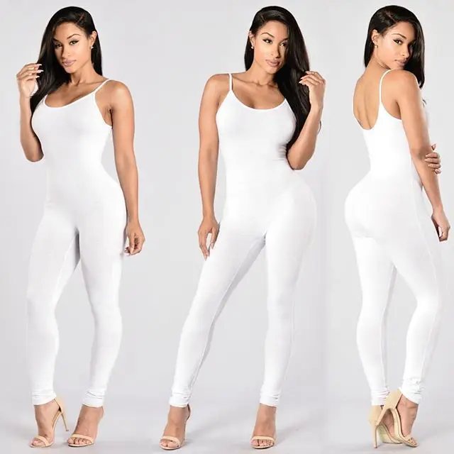 

European and American Women's Sexy Long Solid Color Tight Backless Suspender Jumpsuit