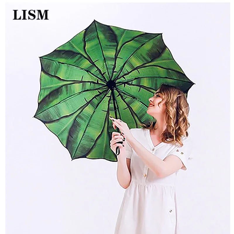 LISM креативный Зонт с принтом листья двойной складной черный пластиковый