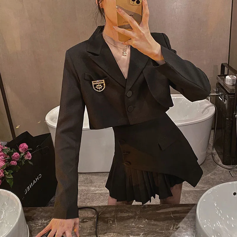 Женские костюмы с юбкой нестандартный плиссированный Готический уличный