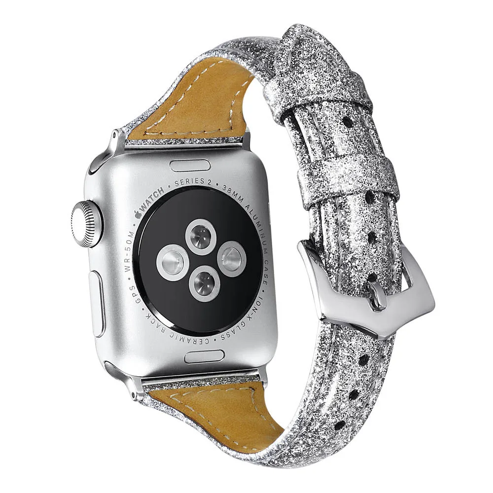 Кожаный ремешок для Apple Watch Series 5 4 3 2 Блестящий тонкий браслет iWatch 40/44/38/42 мм