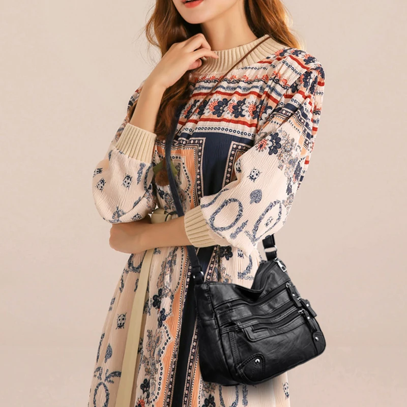 

High Quality PU Leather Crossbody Bags Women Shoulder Messenger Bag Luxury Brand Multi-pocket Handbag Purse Lady Bolsas Feminina