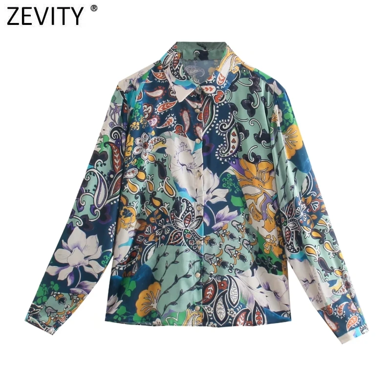 

Zevity 2022 Women Vintage Paisley Totem Print Casual Satin Smock Blouse Office Ladies Retro Court Shirts Chic Blusas Tops LS9766