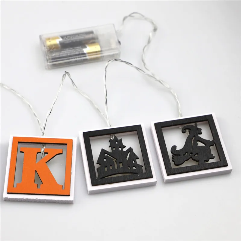 

DIY Wood Hollow Halloween Letter LED Strings Pumpkin Spocky Lights Boo Originality Halloween Decorations Party Supplies