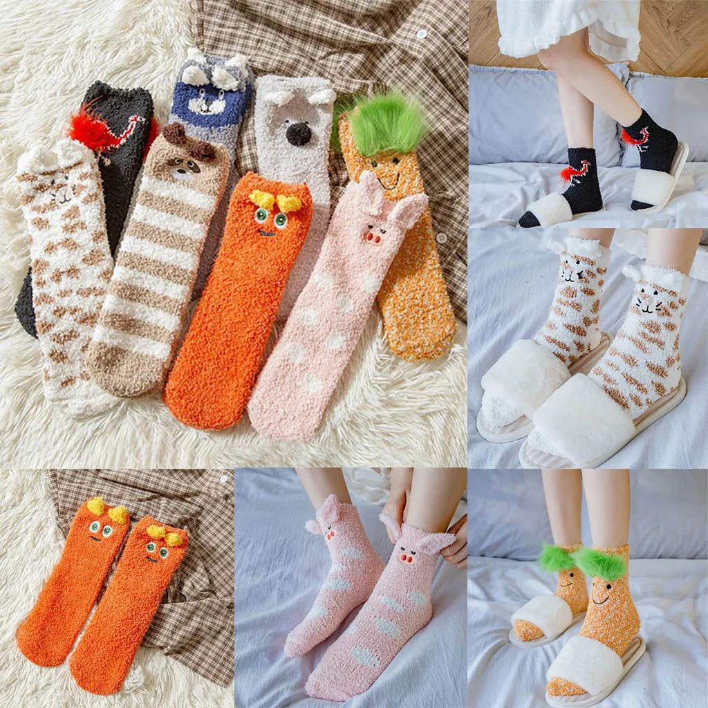 KANCOOLD женские носки повседневные животные вышивка принт уплотненные пушистые