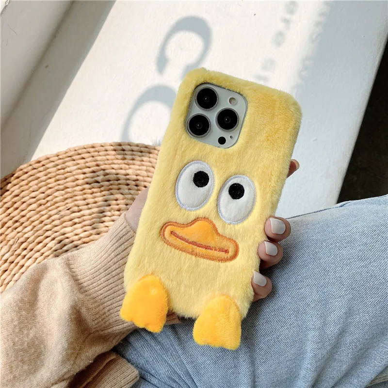 Теплый плюшевый чехол для телефона iPhone 13 mini 11 12 Pro XS Max XR X милый пушистый с утиным