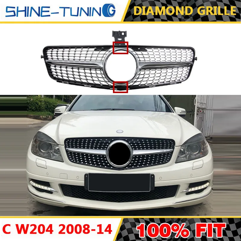 Передняя решетка подходит для mercedes C Class W204 Алмазная Глянцевая/матовый черный C180