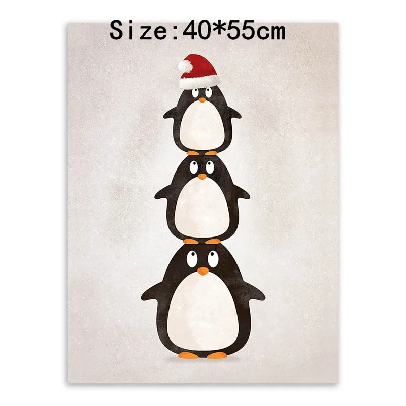 

Cartoon Animal Spray Painting Oil Canvas Cute Penguin With Red Hat Adornment Picture Fashion Personality Household Decor