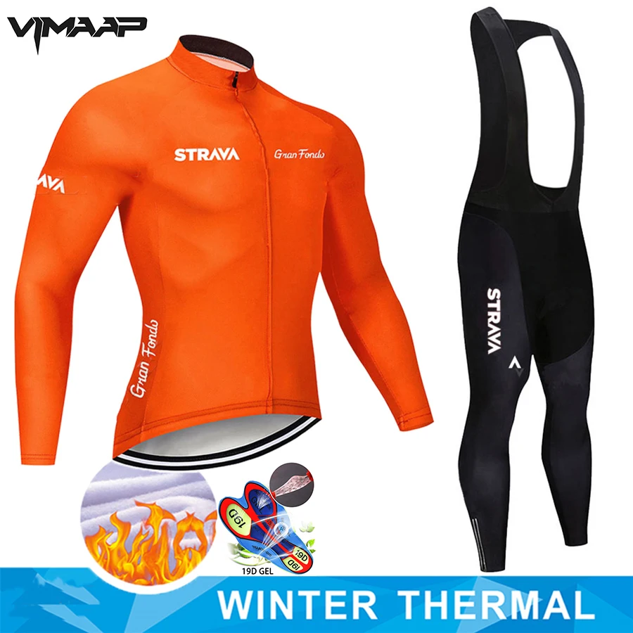 

STRAVA Winter Bicycle Set Bike Cycling Team 2021 Thermal Fleece Long Sleeve Sportswear Autumn Racing Pro Jersey Suit for Men