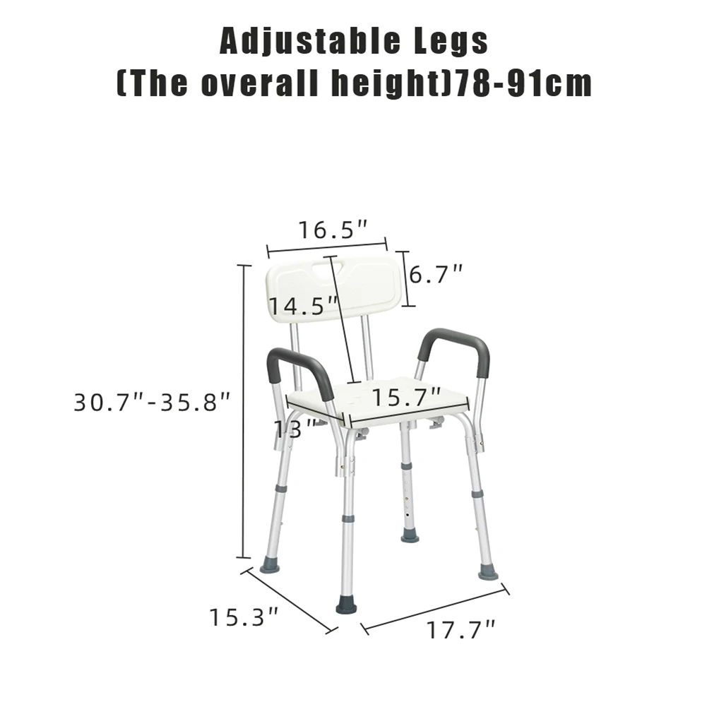 

Aluminum Alloy Lifting Bath Chair 6 Files With Armrests With Backrest PE Seat Stool Rubber Floor Mat