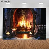 mocsicka christmas theme background fireplace flame decoration style child portrait photo background photography banner