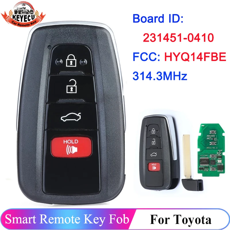 

KEYECU 4 Button 231451-0410 Board For Toyota RAV4 Avalon 2018 2019 2020 314.3MHz 433MHz 8A Chip HYQ14FBE Smart Remote Key Fob