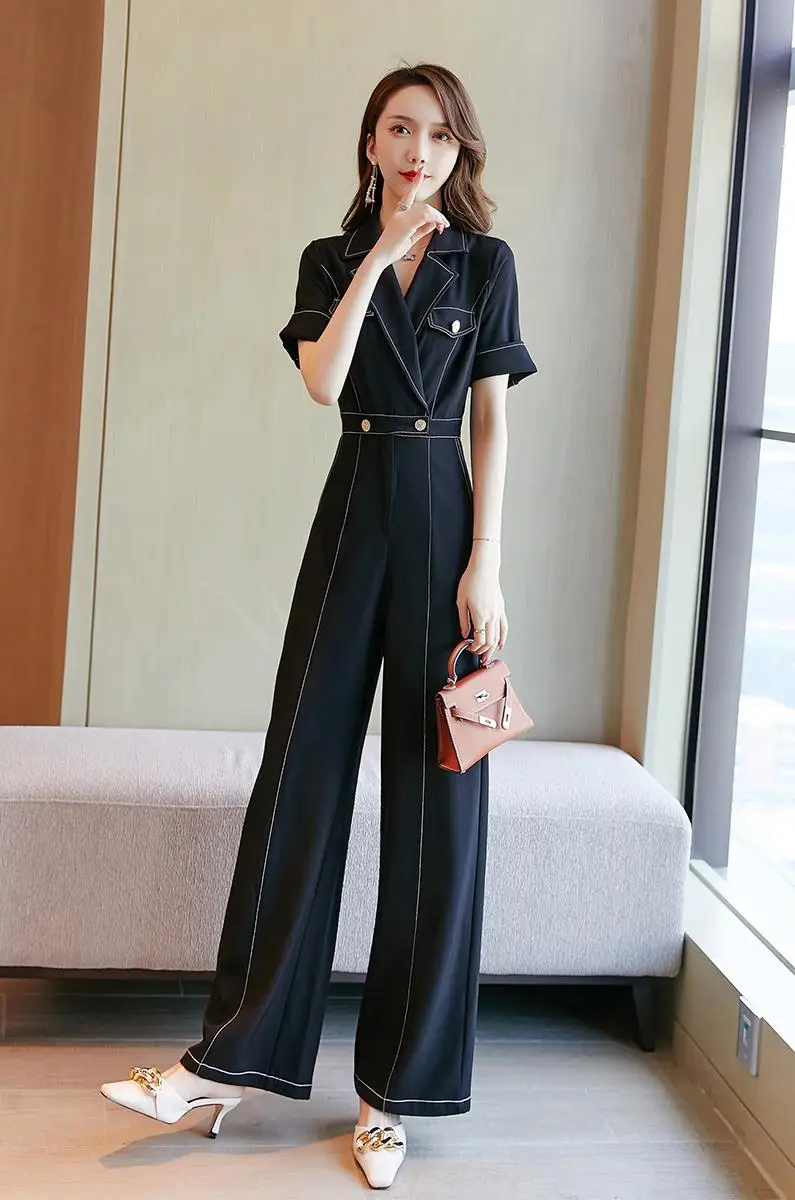 

Design Office Lady Rompers Womens Jumpsuit High Quality Wide Leg Pants Combinaison Pantalon Femme Chiffon One Piece Pants