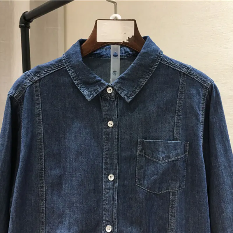 Женская длинная рубашка XITAO с отложным воротником и длинным рукавом однотонная