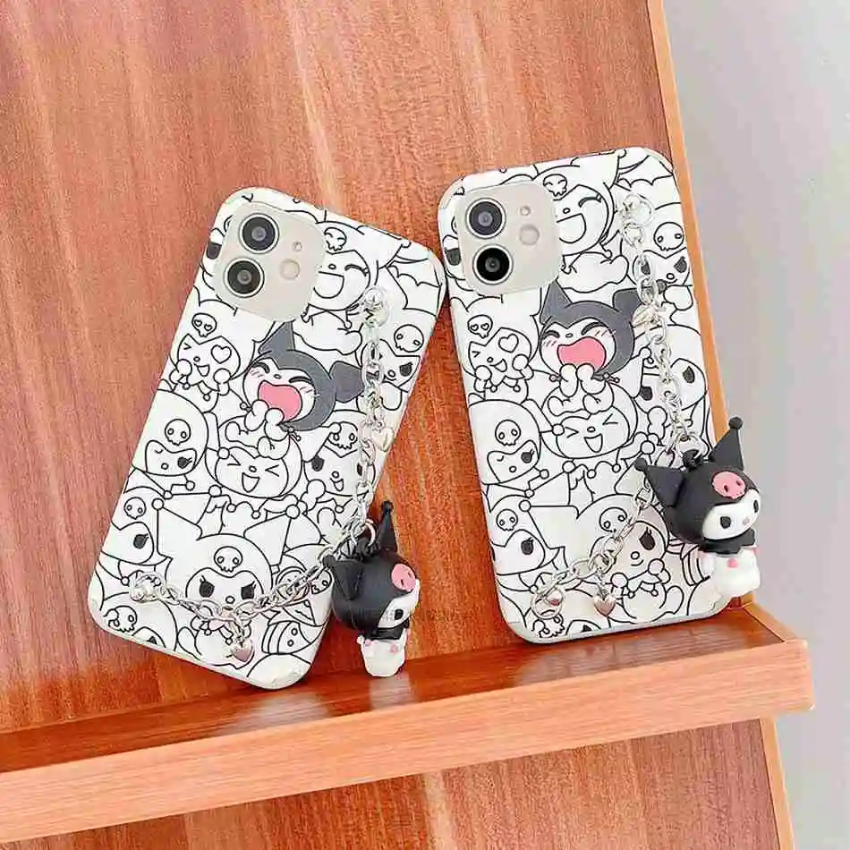 Чехол для телефона Sanrio Kuromi Doll Chain чехол Iphone 12 11 Pro Max XS XR X SE 7 8 Plus 6s в эстетическом